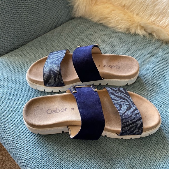 Gabor Leather Sandals with Navy and Zebra Straps Size 38 - Picture 5 of 10